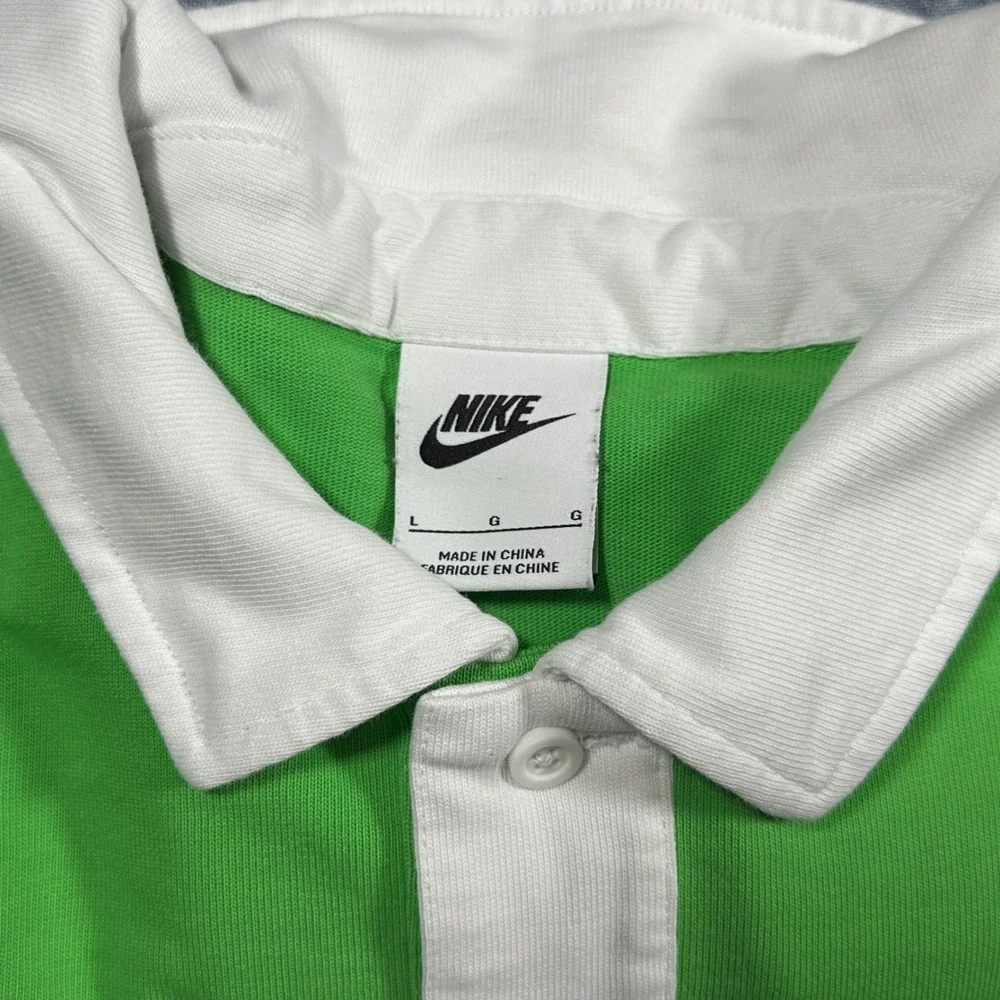 Neon Green Nike Rugby Polo Shirt Long Sleeve Large 72 White Contrast Collar